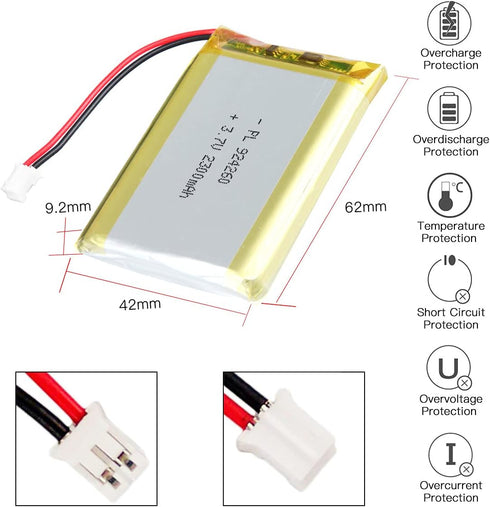 3.7V 2300mAh Battery 924260 Lithium Polymer Ion Rechargeable Li-ion Li-Po Battery with 2P PH 2.0mm Pitch Connector...