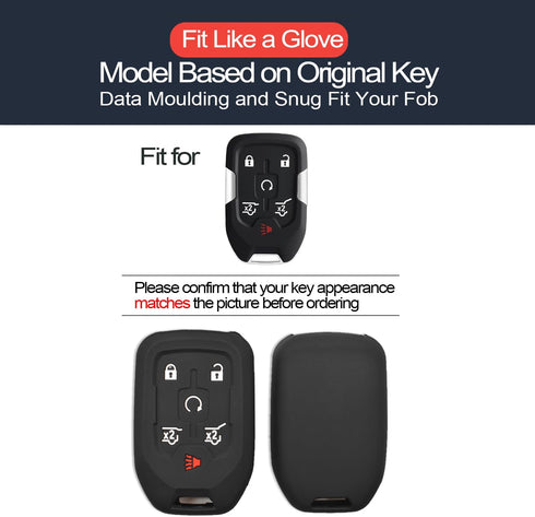 2pcs Compatible with Chevy Chevrolet Suburban Tahoe Suburban 3500 HD Terrain Yukon XL 1500 Black Key Fob Cover Case Key Chain Protector Keyless Re...