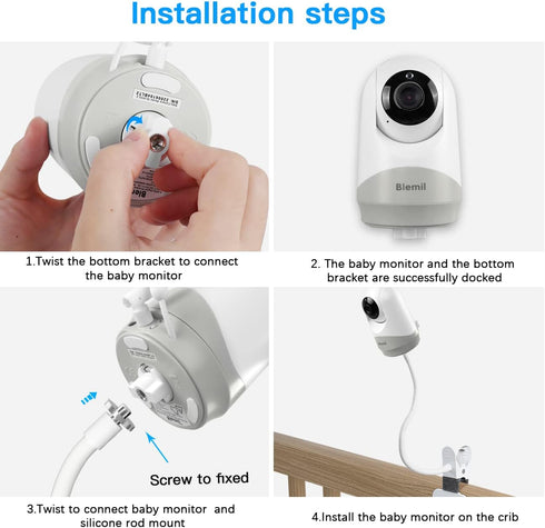 HOLACA Flexible Clip Mount for Hellobaby HB6550/HB65/HB66/HB248, Blemil Baby BL9052-2,JUAN2215 and VTimes302 Baby Monitor Camera Stand Bracket for...