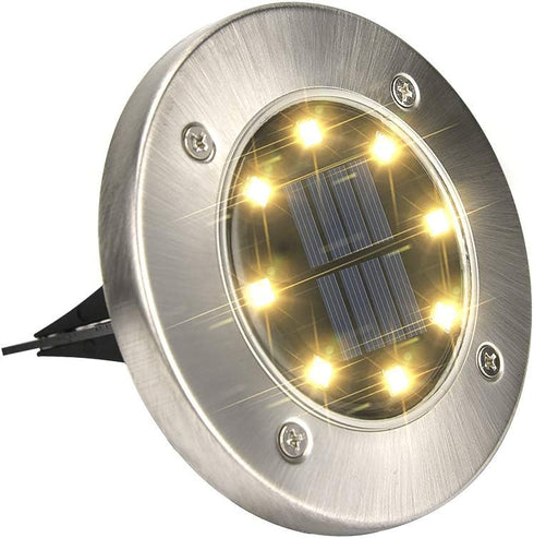 SOLPEX Solar Powered Disk Lights, 8LED Solar Pathway Lights Outdoor Waterproof Garden Landscape Lighting for Yard Deck Lawn Patio Walkway-White (1...