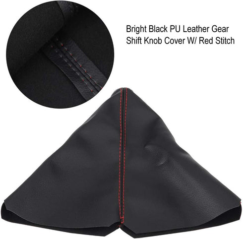 Gear Shift Boot, PU Leather, Black with Red Stitch, Easy to Install, Universal Fit...