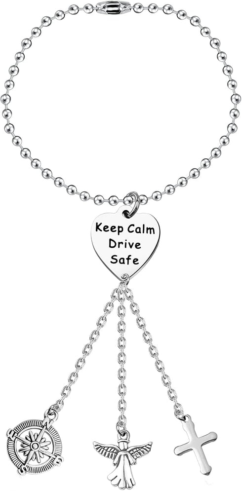 FUSTMW Drive Safe Rearview Mirror Hanging Guardian Angel Car Charm Accessories New Driver Gifts Car Interior Decoration Charm (Silver)...
