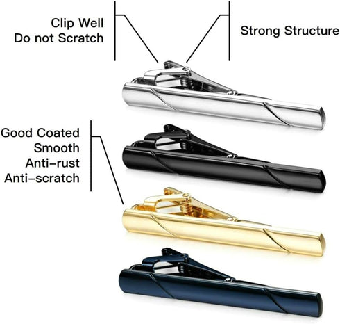 MOZETO Tie Clips for Men, Black Gold Blue Silver Tie Bar Set for Regular Ties, Luxury Box Gift Ideas...