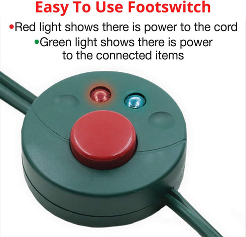 Clear Power 3 Outlet Indoor Extension Cord 16/2 SPT-2 w/Lighted footswitch (9 ft, Green), CP10028...