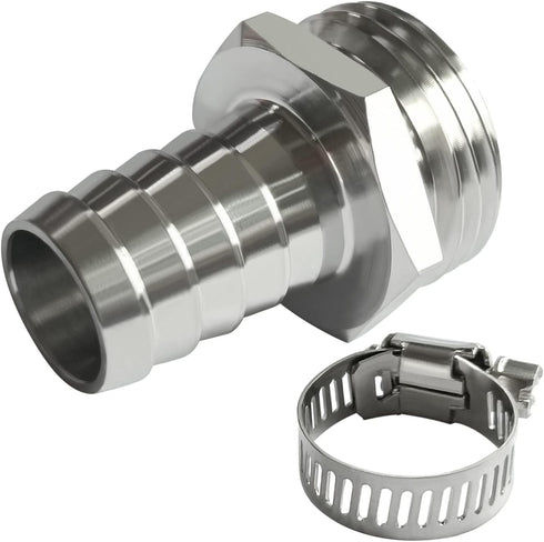 Beduan Stainless Steel Garden Hose Fitting 5/8" Barb x 3/4" GHT Male Thread Adapter Connector for Garden Hose Repair with Hose Clamp...