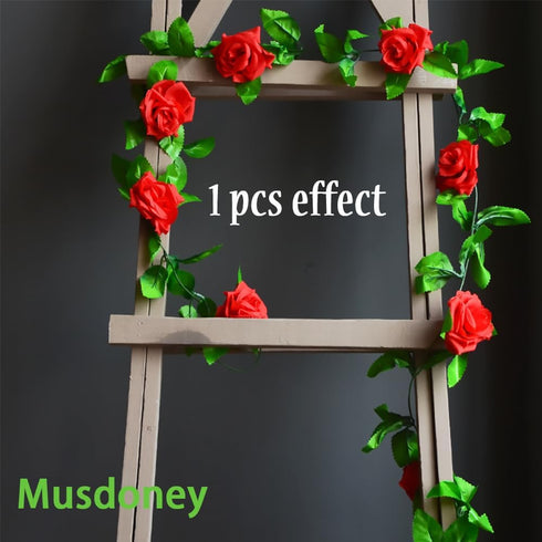 Musdoney 4Pcs 32.2 FT Fake Rose Vine Flowers Plants Artificial Flower Garland Hanging Rose Ivy Home Hotel Office Wedding Party Garden Craft Art De...