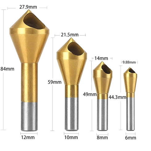 YUENTOEN 4Pcs Titanium Coated Countersink Chamfer Tool Deburring Tool Set, Countersink Drill Bit Set for Metal, PVC Board, Wood...