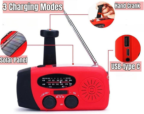 5000mAh Hand Crank Emergency Weather Radio, AM FM NOAA Solar Radio with Led Flashlight and Earphone Jack, Power Bank Charger for Smartphone, Self ...