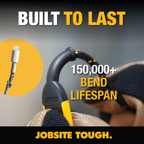 DEWALT Lightning to Type C Cable — Reinforced Braided Cable for Type C Fast Charging — USB C to Lightning Charging Cable — Fast Charging Apple Com...