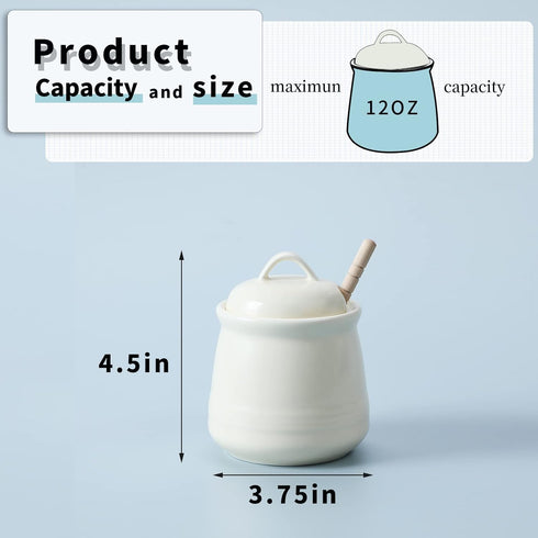 HAOTOP Ceramic Honey pot with Lid and Honey Dipper,Porcelain Honey Jar Easy to Clean and Dishwasher Safe,12oz (Beige)...