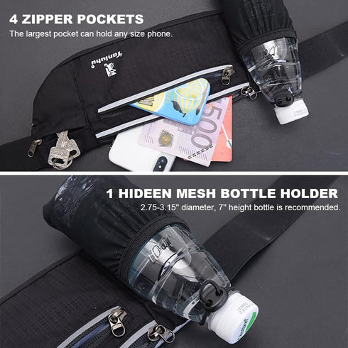 Peicees Fanny Pack with Water Bottle Holder Waist Bag for Men Women Water Resistant Lightweight Reflective Adjustable Running Belt Headphone Bag T...