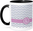 3dRose Letter L Monogrammed on Grey and White Chevron with Pink-Personal Initial Zig Zags Mug, 11 oz, Black...