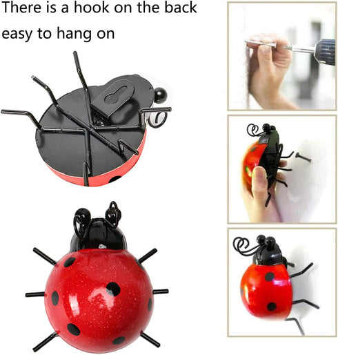 Metal Garden Decor for Outside Cute Ladybugs Yard Art Lawn Ornaments Wall Sculptures & Statues Outdoor Fence Decorations for Patio - Set of 4...