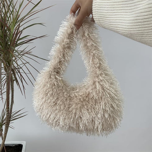 Faux Fur Fluffy Hobo Bag Furry Handbag Purse Y2K Fuzzy Tote Bag,Trendy Cute Plush Purse for Women...