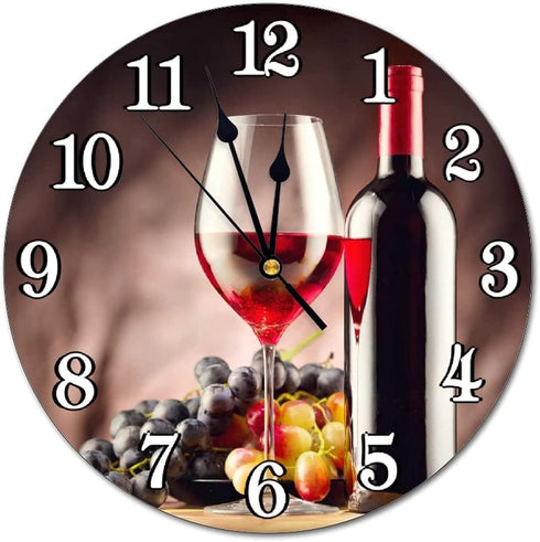 Red Wine with Ripe Grapes Wall Clock Battery Operated Silent Round Clock Wall Decor for Home, Office, School 9.8 Inch...