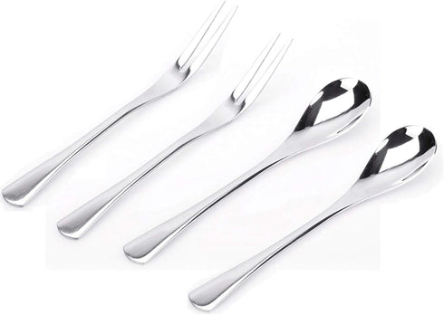 VANRA 5in 4-Piece Flatware Set - Silver Stainless Steel - 2 Forks and 2 Spoons - Salad, Teaspoon, Cocktail, Coffee, Serving, Appetizer...
