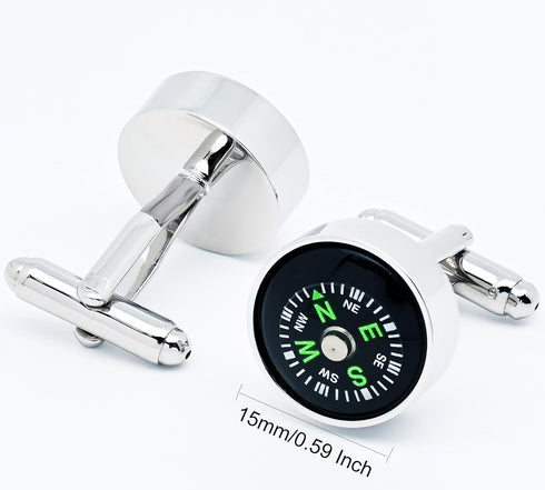 Actural Working Compass Cufflinks for Men In Gift Case Round Funny Men's Cufflinks Jewelry for Wedding Party Business Birthday Anniversary Dress...