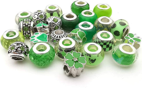 50pcs Assorted Green Resin Imitation Glass European Large Hole Beads Rhinestone Metal Spacer Charms Bead Assortments for DIY Crafts Bracelets Neck...