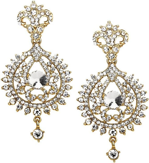 Rhinestone Round Drop Indian Earrings With HeadPiece Maang Tikka For Women...