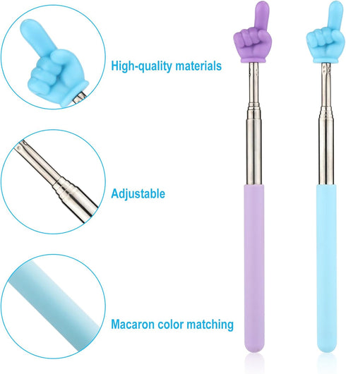 2pcs Retractable Teachers Pointer Sticks, Telescopic Finger Teachers Pointer for Classroom Presentation Whiteboard Extendable Hand Pointing Stick ...