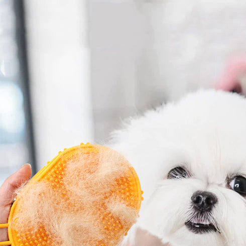 Dog Grooming Shampoo Brush, Pet Soothing Massage Rubber Bristles Curry Comb, Bath Gloves for Dogs and Cats Washing, Double-Sided Available, Yellow...