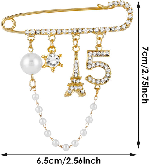 Yolev Number 5 Lapel Pins and Brooches Vintage Imitating Pearl Rhinestone Crystal Brooch Pin for Women Rhinestone Jewelry...