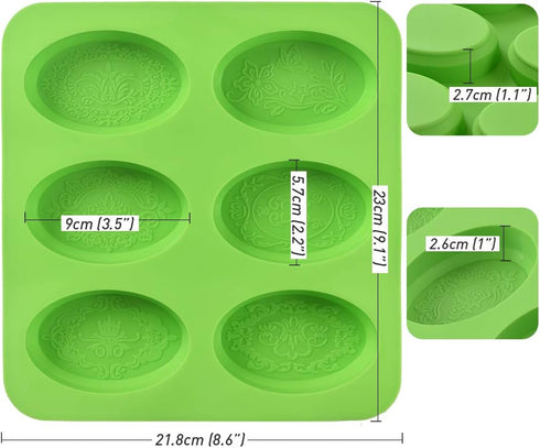 Newk Silicone Oval Soap Molds, 6-Cavities DIY Handmade Soap Mold with Mixed Flower Patterns for Milk Soap...