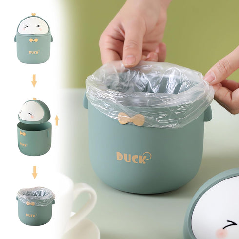 Cute Desktop Trash Can Wastebasket with 90 Trash Bags, Creative Mini Countertop Garbage Can with Lid, Small Plastic Storage Bin for Home Kitchen D...