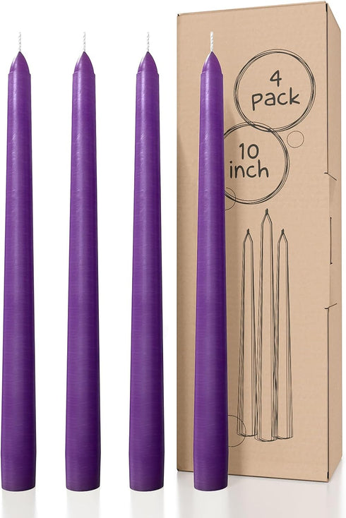 Candwax 10 inch Taper Candles Set of 4 - Dripless and Unscented Candlesticks - Perfect for Dinner and Household Decor - Purple Candles...