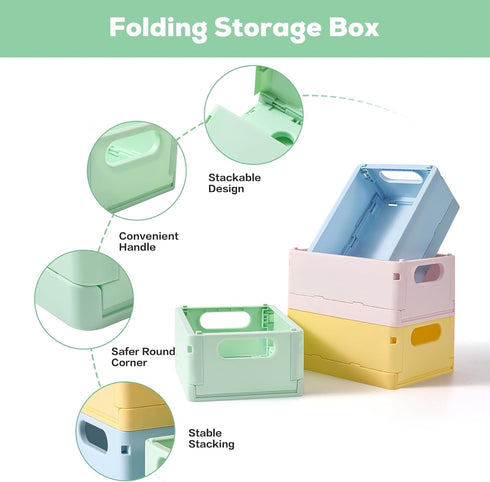 2-Pack Mini Pastel Crates Organizer Collapsible Plastic Storage Basket Small Crate Storage, Stackable Cute Bins for Office & Home Bedroom, Bathroo...