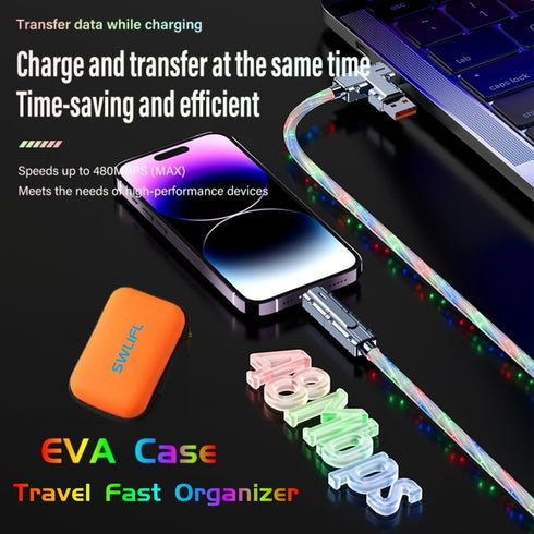 4 in 1 USB Charging Cable 2 Pack 3.3ft Light up USB-C Cable Multicolored RGB Starlights USB C to C Cable with EVA Case LED USB A to USB C Cable,fo...