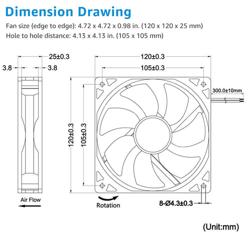 GDSTIME Dual Ball Bearings 120mm x 120mm x 25mm 5 inch 12v Brushless DC Cooling Exhaust Fan, For Desktop...