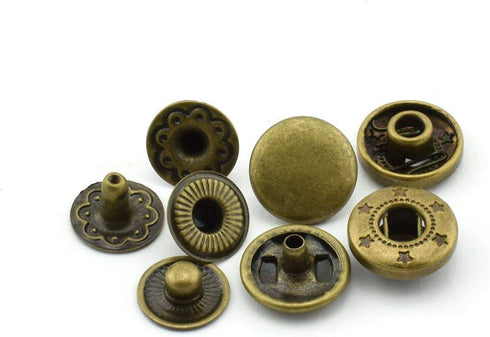 120 Sets 10mm Metal Snap Fasteners Press Stud Rounded Sewing Rivet Buttons Clothing Leather Craft DIY Poppers Bronze...