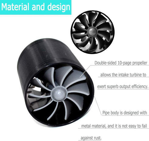 2.5" F1-Z Car Air Intake Turbonator , Dual Fan Turbine Super Gas Fuel Saver Turbo (Black)...