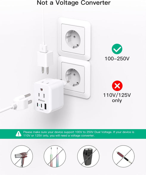 European Travel Plug Adapter, 2 Pack Foldable International Power Plug Adapter with 2 AC Outlets 3 USB Charging Ports(2 USB C), Type C Plug Adapte...