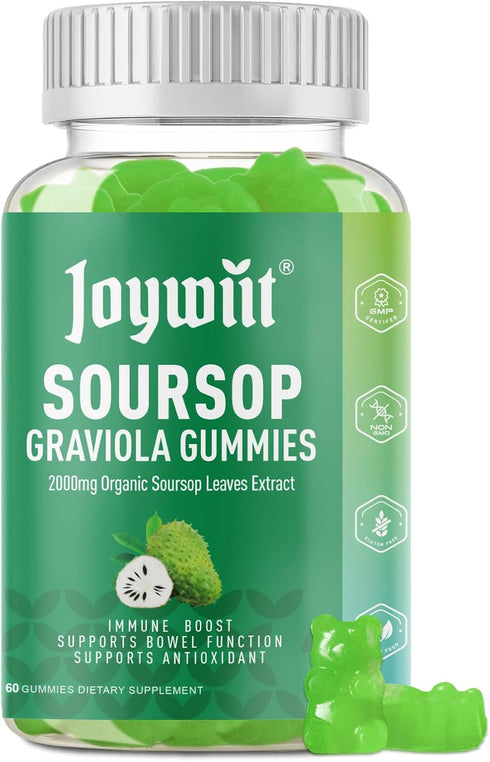 Organic Soursop Graviola Gummies, 2000mg Soursop Extract Organic, Soursop Graviola Leaves& Soursop Fruit Gummies, Antioxidant,Digestive& Immune Su...