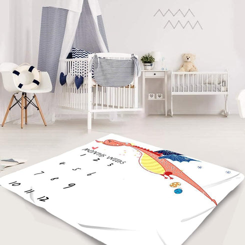 Dinosaur Fire Dragon Baby Monthly Blanket for Newborn, 48x40in, Unisex Baby Blanket, Baby Growth Chart Blanket BTXYME11...