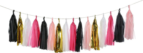Mefuny 25PCS Hot Pink Gold Black White Party Tissue Tassels for Bridal Baby Shower Girls Women Bachelorette Birthday Graduation Party Supplies...