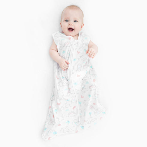 TILLYOU Sleep Sack 0-6 Months - 0.5 TOG Baby Wearable Blanket with 2-Way Zipper, Extra Soft Cotton Sleeveless Sleeping sack 2 Pack, Woodland Dinos...