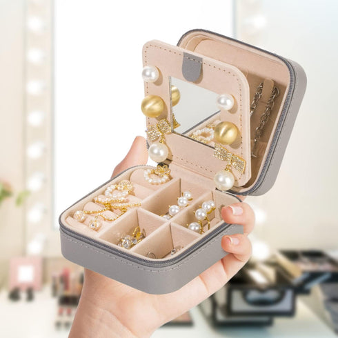 KElofoN Travel jewelry case Travel jewelry box Travel Jewelry Organizer Small Jewelry Organizer Box for Girls Women with Mirror(Grey)...