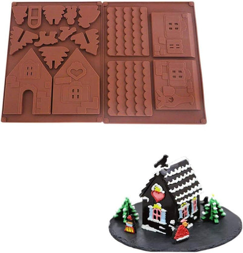 Gingerbread House Mold Kit/Christmas Chocolate Silicone Mold/ 3D Cookie Mold for DIY 3D Max Biscuit Tool...