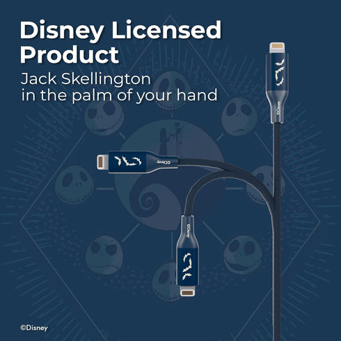 Disney The Nightmare Before Christmas 6FT Replacement iPhone Charger – Jack Skellington MFI Certified Braided USB Charging Cable High Speed Data S...