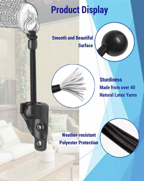 Bungee Kit and End Cap,Compatible with Coolaroo Outdoor Roller Sun Shade Replacement Parts,Shade Tie Downs(2set,Black)...
