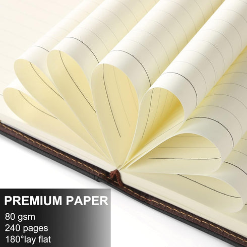 A5 Lined Leather Journal with Pen, 240 Pages Refillable Hardcover Notebook with Pocket and Magnetic Buckle, 80gsm Thick Daily Diary for Men and Wo...