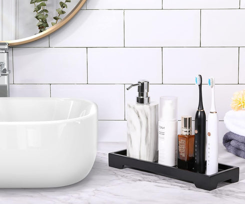 Luxspire Bathroom Vanity Tray, Resin Black Bathroom Tray Toilet Tank Tray, 11 x 4 inch Kitchen Sink Trays, Countertop Organizer for Candles Soap T...