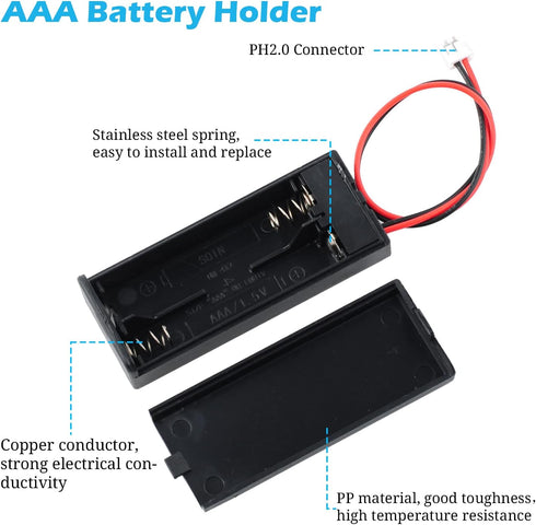 Battery Holder - 5 PCS 3V AAA Battery Case Cover Storage Box with ON/Off Switch and Wire Leads PH2.0 JST Connector Male for BBC Micro:bit Arduino...
