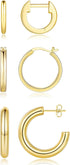 14K Gold Plated Hoop Earrings for Women, 3 Pairs Lightweight Chunky Gold Hoops Earrings Set, Hypoallergenic Trendy Small Huggie Gold Earring Jewel...