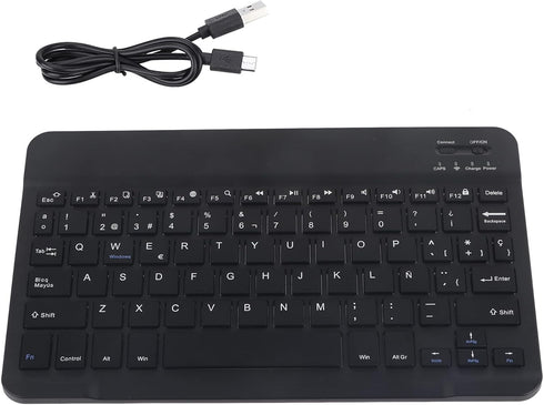 Spanish & English Language Keyboard, Rechargeable Portable Mini Keyboard with 7 Multimedia Keys, 78 Buttons, for iOS/for/for Android Tablet...