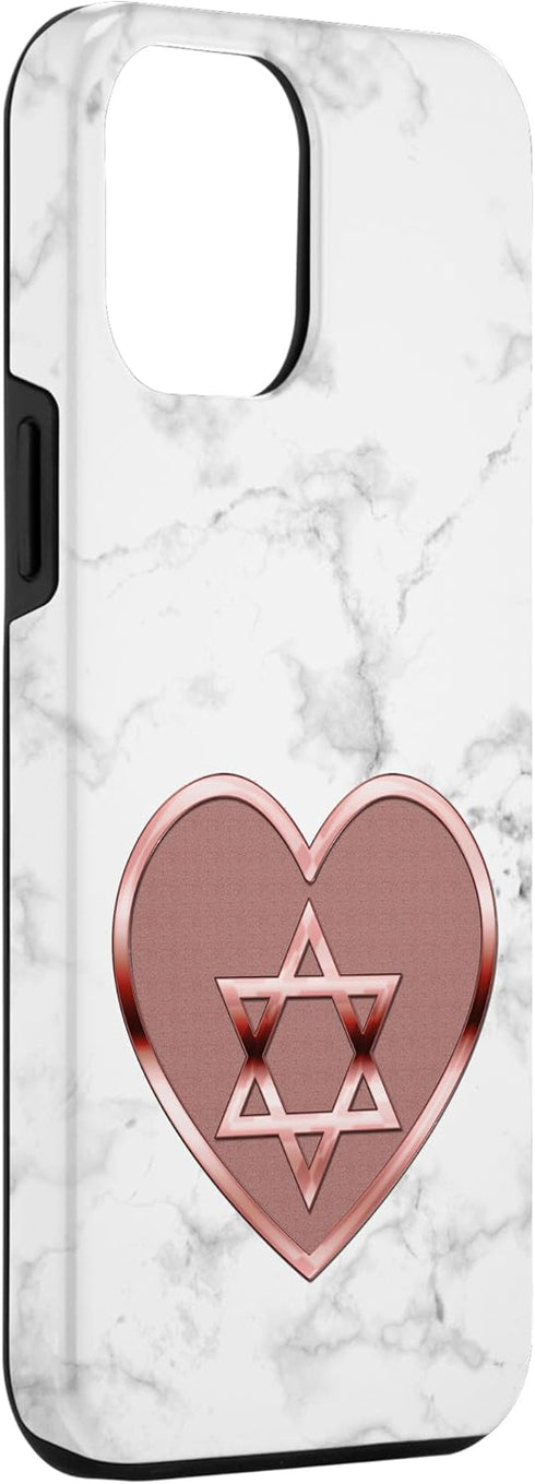iPhone 15 Pro Max Jewish Star of David Phone Case with Rose Heart White Case...