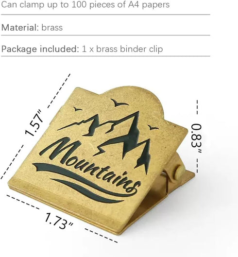 Reusable Brass Binder Clip Metal Binder Clips Paper Binder Clip Document Binder Clip Bill Binder Clip Decorative Notebook Binder Clip for Home Off...